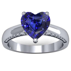 2.50 Carats Solitaire Ceylan Saphir Bague Sertie De Griffes Or Blanc