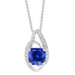 2.50 Carats Tanzanite Avec Pendentif Diamants Collier Or Blanc 14K