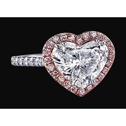 2.50 carats Coeur Diamant Halo Bague Bicolore Or 14K Bijoux