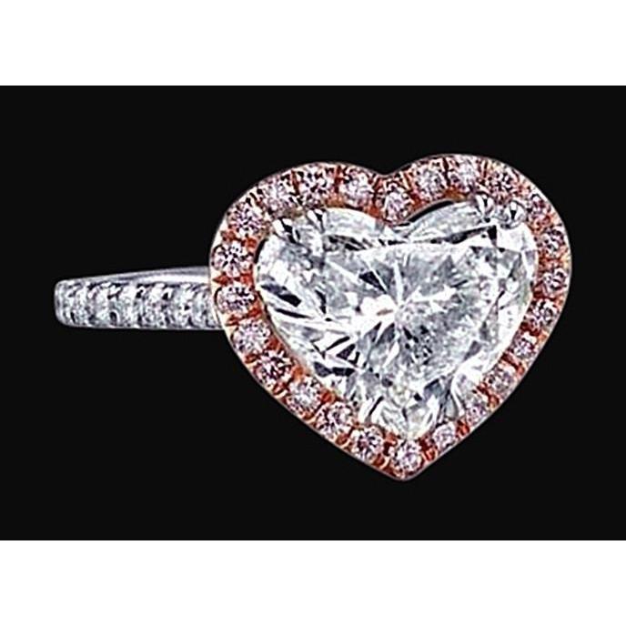 2.50 carats Coeur Diamant Halo Bague Bicolore Or 14K Bijoux - HarryChadEnt.FR