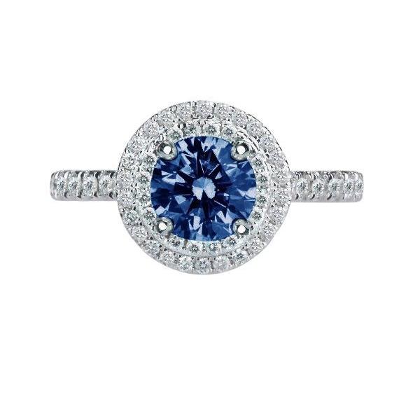 2.51 Carats Bague De Mariage Diamants Bleus Et Blancs Ronds Pierres Précieuses - HarryChadEnt.FR