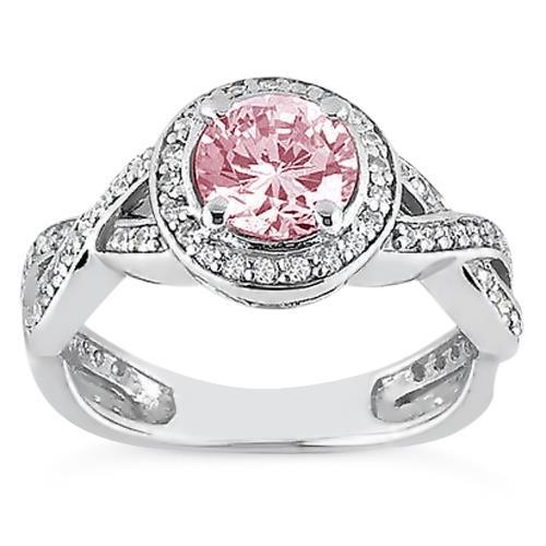 2.51 Ct Bague Ronde Halo Rose Pierres Précieuses Or Blanc - HarryChadEnt.FR