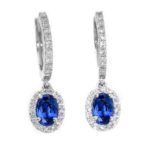 2.52 carats bleu ovale saphir bijoux boucles d'oreilles diamant goutte d'or - HarryChadEnt.FR