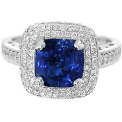 2.60 Ct Ceylan Saphir Et Bague Diamant Or Blanc 14K