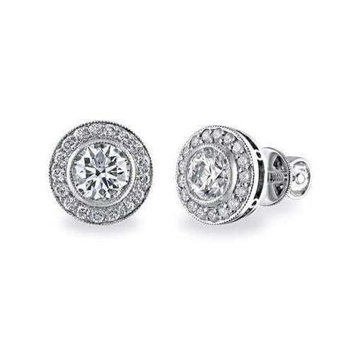 2.72 carats Boucles d'oreilles diamant taille ronde Halo Lady Or Blanc 14K - HarryChadEnt.FR