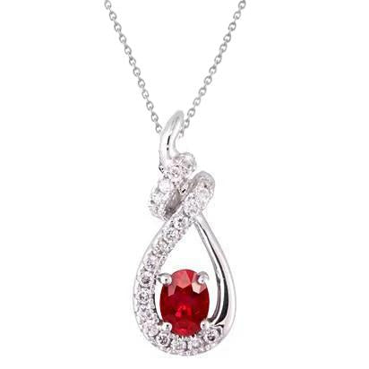 2.80 Carats Collier Pendentif Dame Rubis Rouge & Diamant Or Blanc 14K - HarryChadEnt.FR