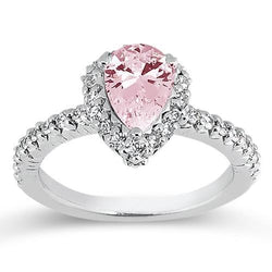 2.81 carats. Poire Rose Saphir Centre Halo Pierre Gemme Bague Or 14K