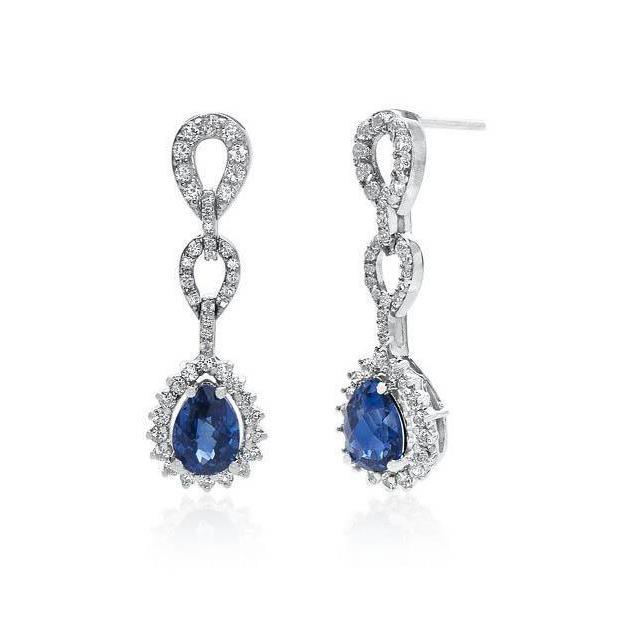 2.84 carats. Boucles d'oreilles pendantes diamant saphir taille poire bijoux femme - HarryChadEnt.FR
