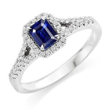 2.85 carats saphir bleu et diamants bague sertie or blanc 14 carats - HarryChadEnt.FR