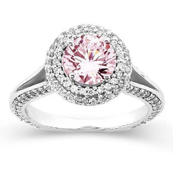 2.88 carats. Bague de fiançailles ronde en saphir rose de style halo. pierre précieuse