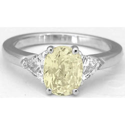 3 Pierre 4,50 Ct. Bague Saphir Jaune Ovale Et Diamants Or Blanc