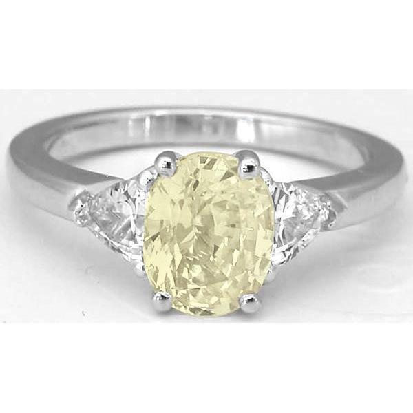 3 Pierre 4,50 Ct. Bague Saphir Jaune Ovale Et Diamants Or Blanc - HarryChadEnt.FR