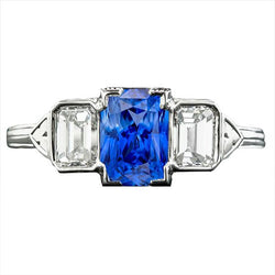 3 Pierres Diamant Bijoux Lunette Sertie Émeraudes Or Saphir Bague 3 Carats