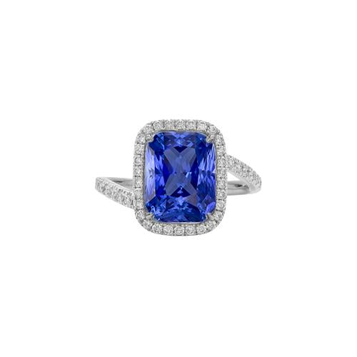 3 carats halo bleu saphir bague de fiançailles tension style pavé de diamants