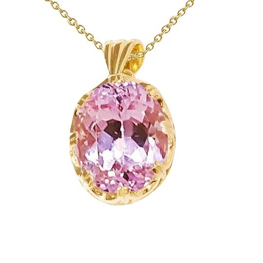 32 Carat Solitaire Big Pink Kunzite Pendentif Collier Or Jaune - HarryChadEnt.FR