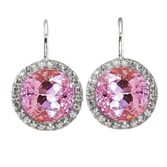 33 carats rose taille ronde Kunzite diamant boucle d'oreille bijoux en or 14K - HarryChadEnt.FR