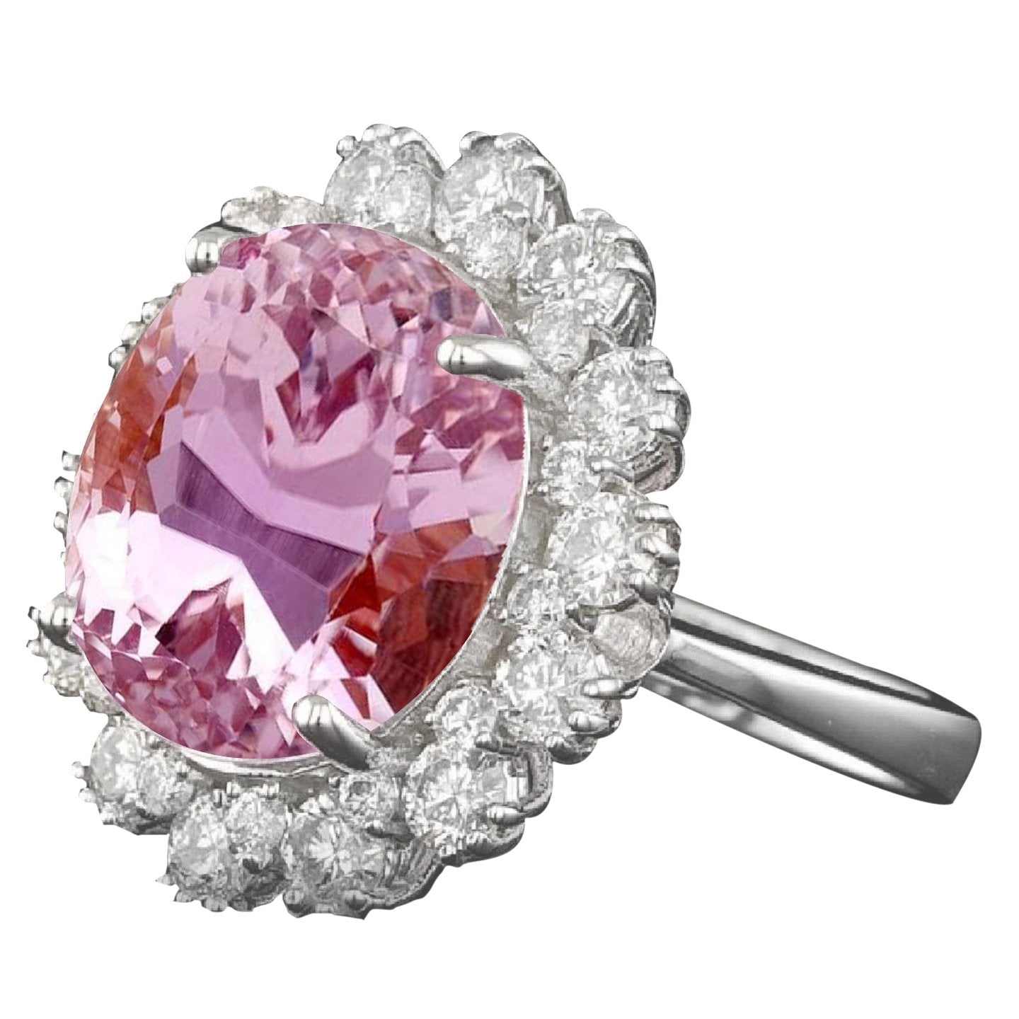 33.70 Carats Bague Diamants Kunzite Rose Or Blanc Style Fleur - HarryChadEnt.FR