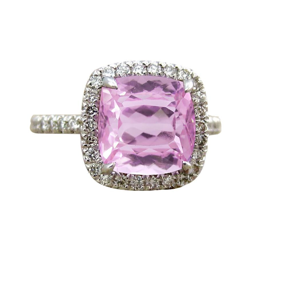 35.45 Carats Bague Diamant Kunzite Rose Gros Or Blanc 14K - HarryChadEnt.FR