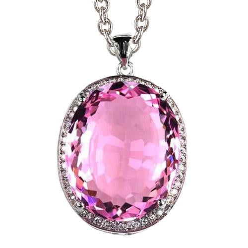 35.50 Carats Ovale Rose Kunzite Avec Pendentif Collier Diamant Or - HarryChadEnt.FR