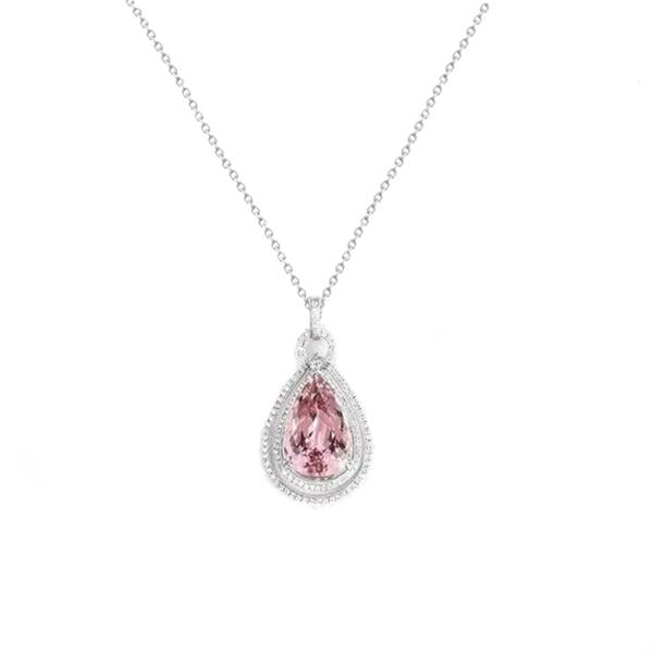 36 carats rose naturel kunzite & diamant femmes collier pendentif