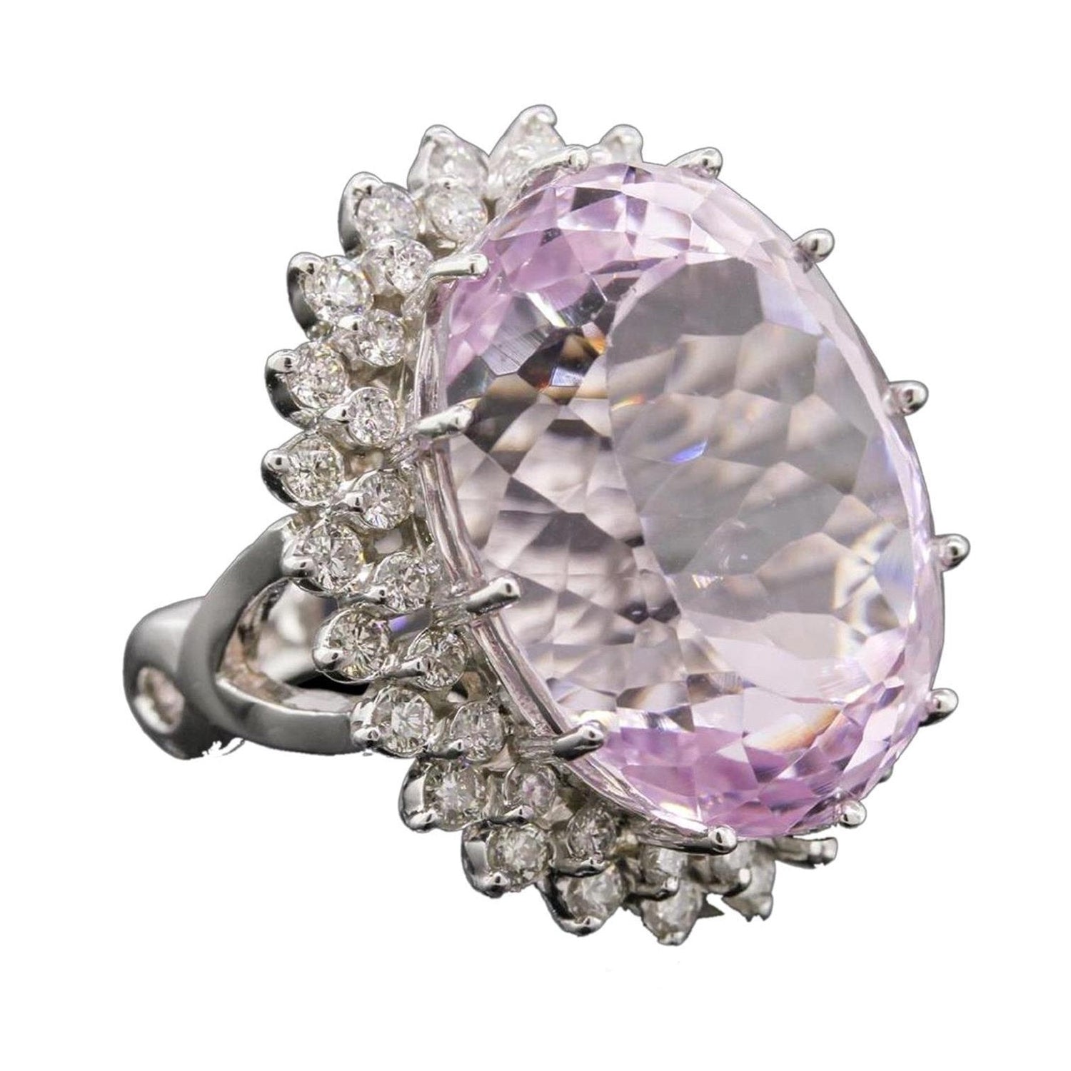 38.75 Carats Bague Fantaisie Kunzite Rose Et Diamants Or Blanc - HarryChadEnt.FR