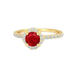 3.20 Carats Rubis Rouge Avec Diamants Bague Or Jaune 14K