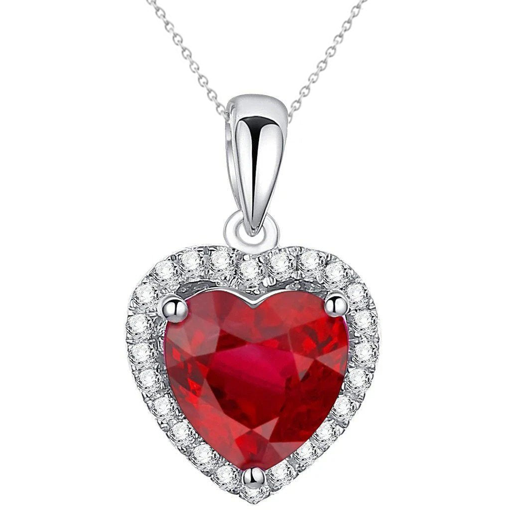 3.25 Carats Rubis Et Diamant Collier Pendentif Or Blanc 14K - HarryChadEnt.FR