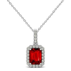 3.30 carats rubis rouge taille émeraude avec pendentif diamant or 14 carats