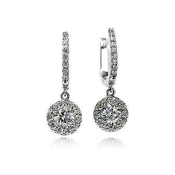 3.44 Carats Boucles d'Oreilles Femme Diamants Sertis Griffes Or Blanc 14K