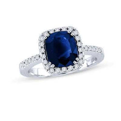 3.50 Carats Bague Ceylan Saphir Bleu Halo Diamants Or Blanc 14K