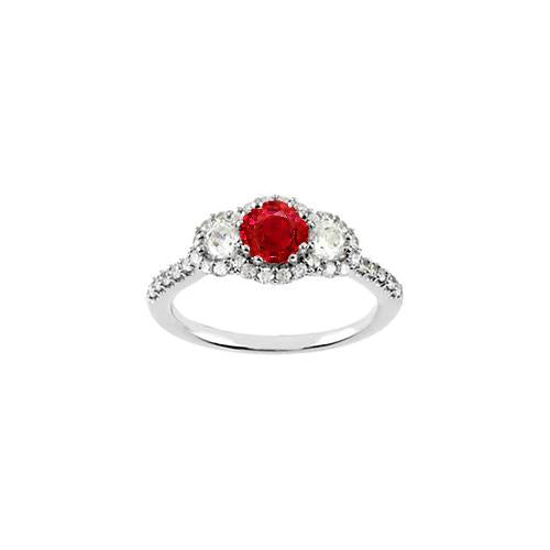 3.50 Carats Bague Ronde Diamant Rubis Rouge 3 Pierres Or Blanc 14K - HarryChadEnt.FR