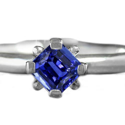 3.50 Carats Bague Solitaire Saphir Bleu Radiant Cut Or Blanc 14K