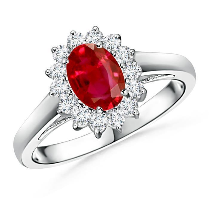 3.50 Carats Rubis Avec Diamants Bague Halo Fleur Or Blanc 14K - HarryChadEnt.FR