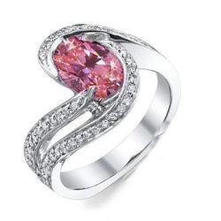 3.50 Carats Saphir Rose Avec Diamants Alliance Or Blanc 14K