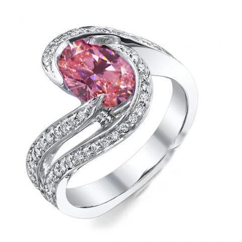 3.50 Carats Saphir Rose Avec Diamants Alliance Or Blanc 14K - HarryChadEnt.FR