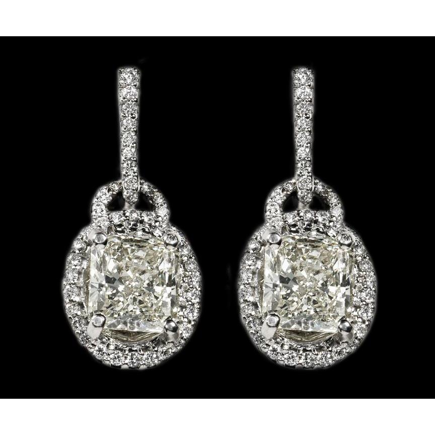 3.51 carats. Boucle d'oreille en or blanc avec diamants taille radiant - HarryChadEnt.FR