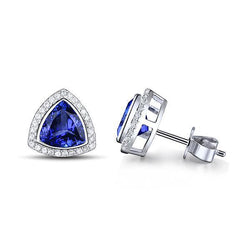 3.56 Carats Trillion Tanzanite Avec Diamants Boucles D'oreilles Or Blanc