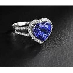 3.60 Carats Bague Diamant Saphir Bleu Ceylan Or Blanc 14K