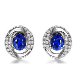 3.60 Carats Boucles D'oreilles Puces Saphir Et Diamants Dame Or Blanc 14K