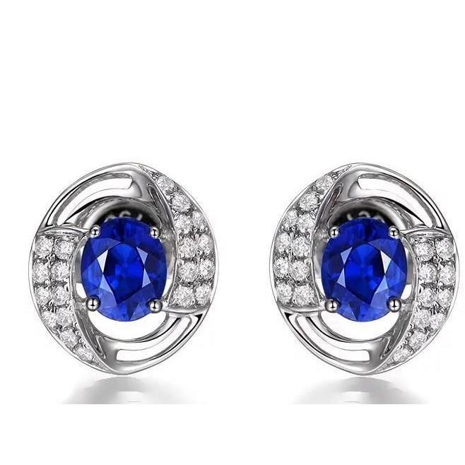 3.60 Carats Boucles D'oreilles Puces Saphir Et Diamants Dame Or Blanc 14K - HarryChadEnt.FR