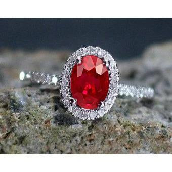 3.65 ct halo red rubis et diamants bague de mariage or blanc 14k