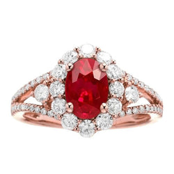 3.75 carats rubis rouge et bague de mariage diamant or rose 14K