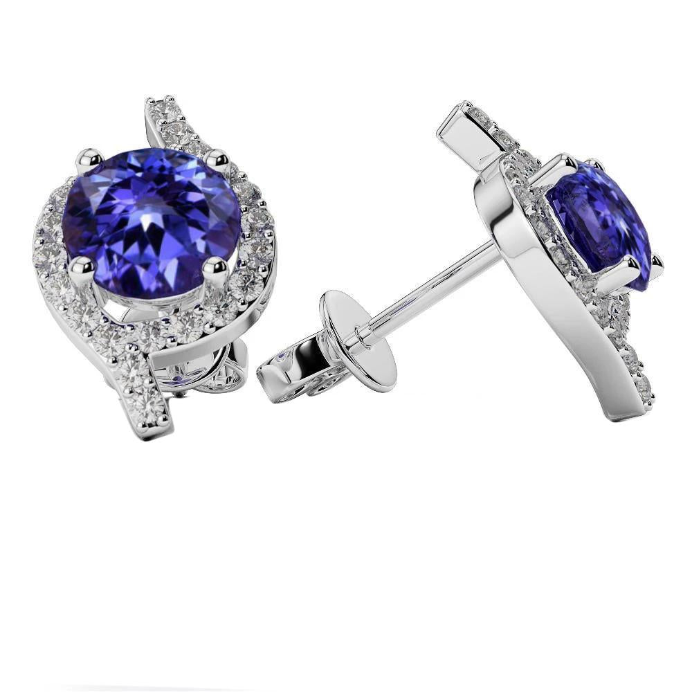 3.98 carats tanzanite avec diamants boucles d'oreilles or blanc 14k