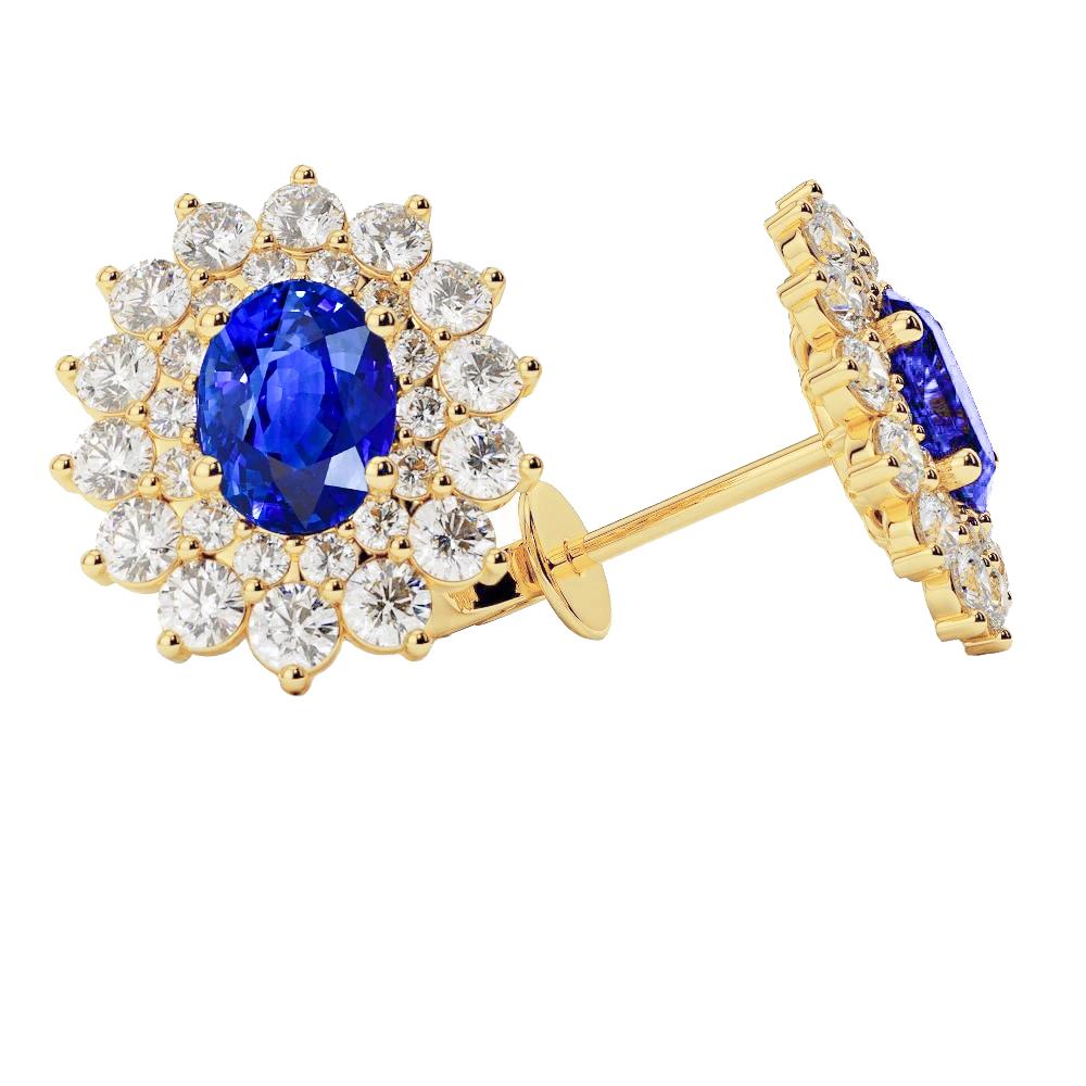 4 carats ovale sri lanka saphir diamants studs or jaune 14k