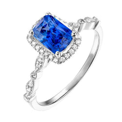 4 carats Halo Radiant Ceylan Sapphire Bague & Diamant Dames Bijoux