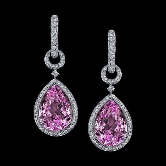 43 Carats Boucle D'Oreille Pendantes Diamant Kunzite Rose Or Blanc - HarryChadEnt.FR