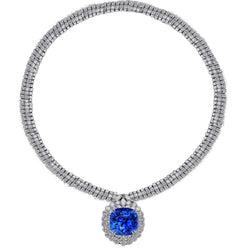 45 Carats Collier Saphir Bleu Diamants Blancs Platine