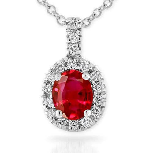 4,75 carats. Collier Pendentif Rubis Avec Diamants Avec Chaîne Or Blanc 14K - HarryChadEnt.FR