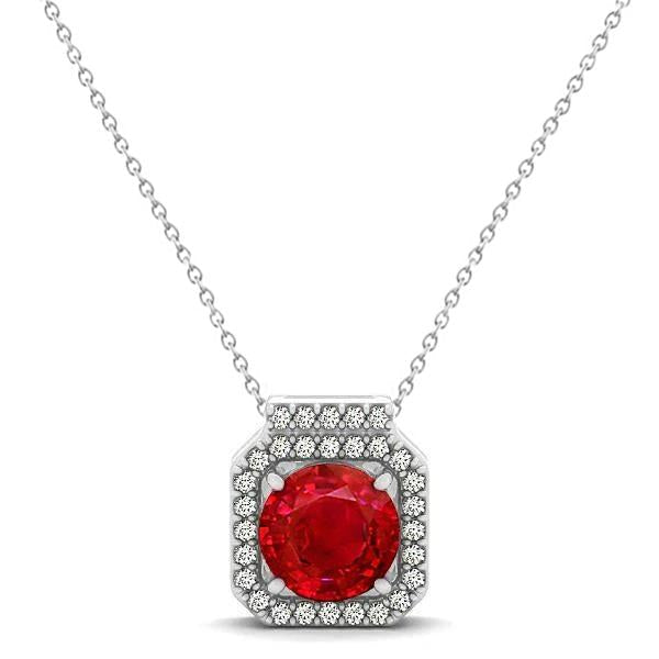 4.00 ct rubis rouge avec diamants pendentif avec chaîne or blanc 14k