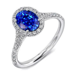 4.10 Ct Ceylan Bleu Saphir Diamants Bague De Mariage Or Blanc 14K